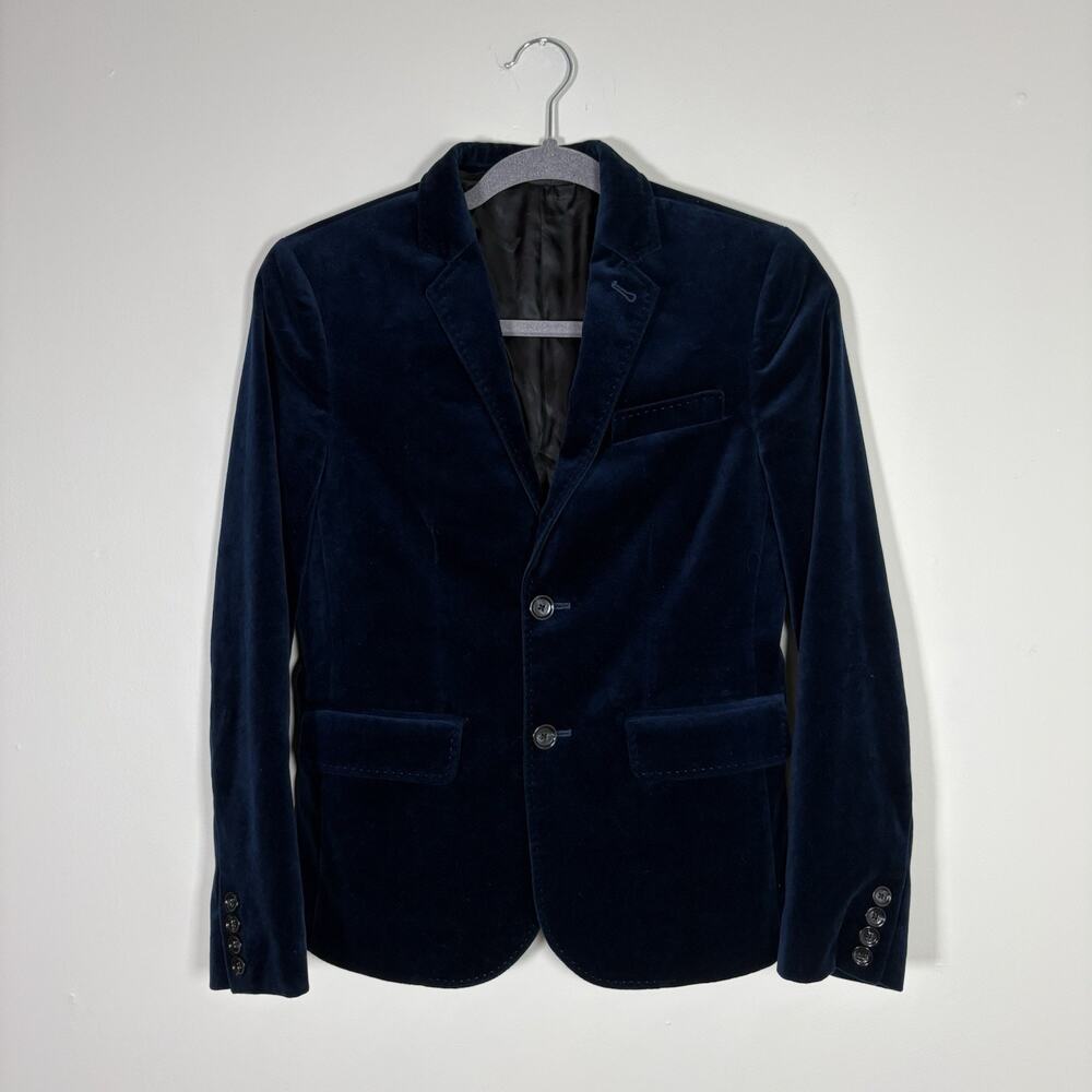 Crewcuts Ludlow Velvet Party Blazer Boys 12 in Navy Teal J Crew Slim Fit Cotton